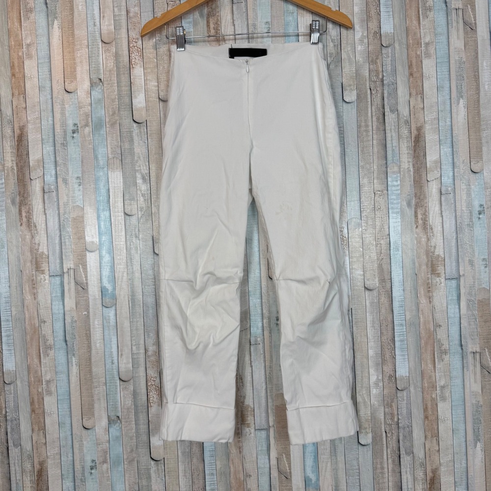 Porto SF White Vespa Cropped Pants Stretch Cuff Straight Leg Trouser 0 4 *FLAWED